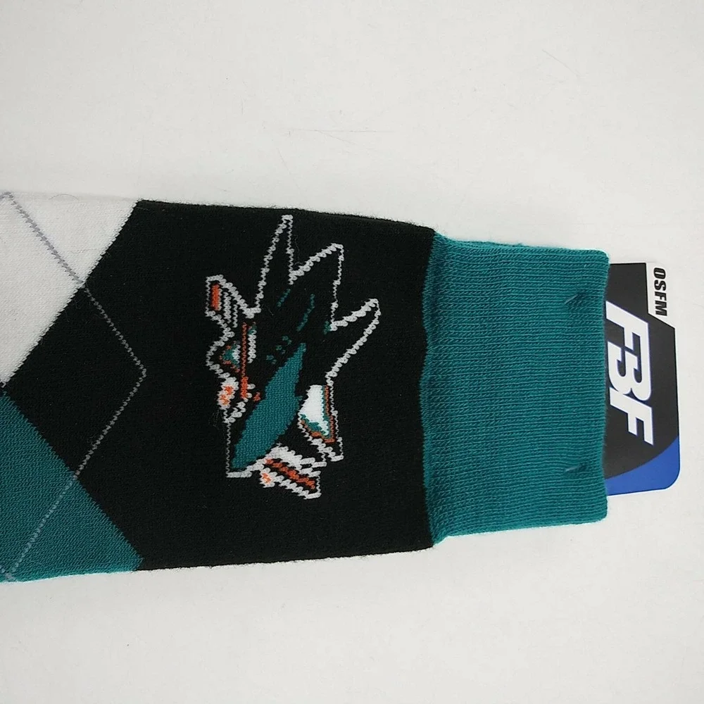 San Jose Sharks For Bare Feet Argyle Crew Socks Jade OSFM NHL Official Licensed